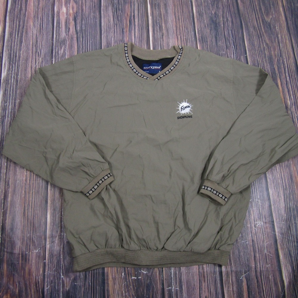 Vintage Swingster Jacket Mens L Green Pullover Windbreaker Fisher Snowplows